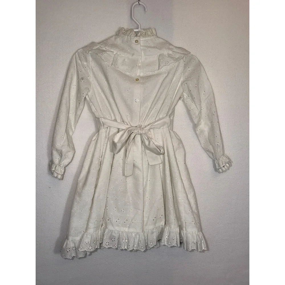Vintage Girls‎ L'enfant White Eyelet Lace Ruffle Dress Victorian Prairie Small